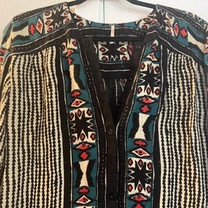 Tribal Print Black and Blue Women's Top